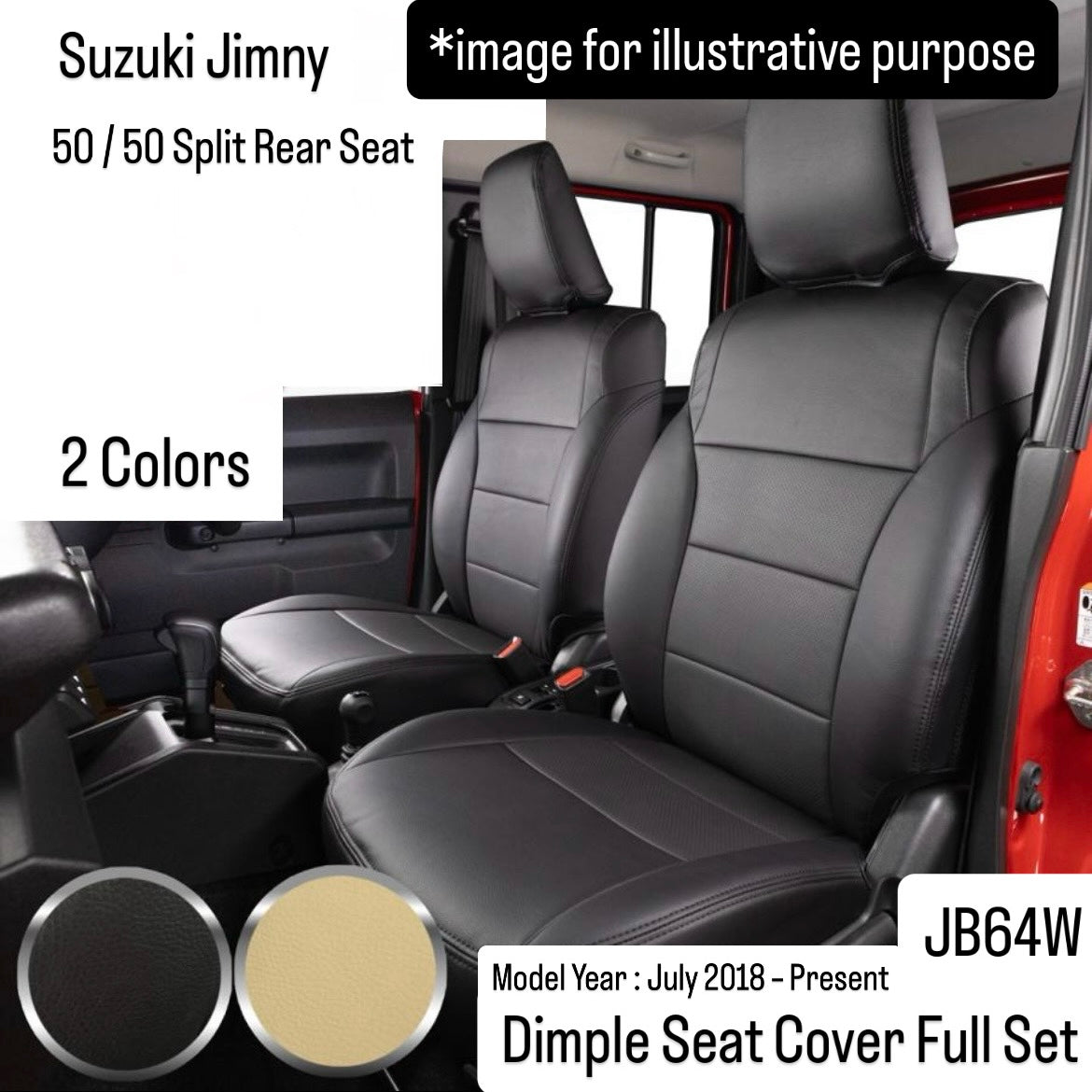JB64W Dimple Seat Cover Full Set for Suzuki Jimny (50/50 Split Rear Seat, 2 Colors)