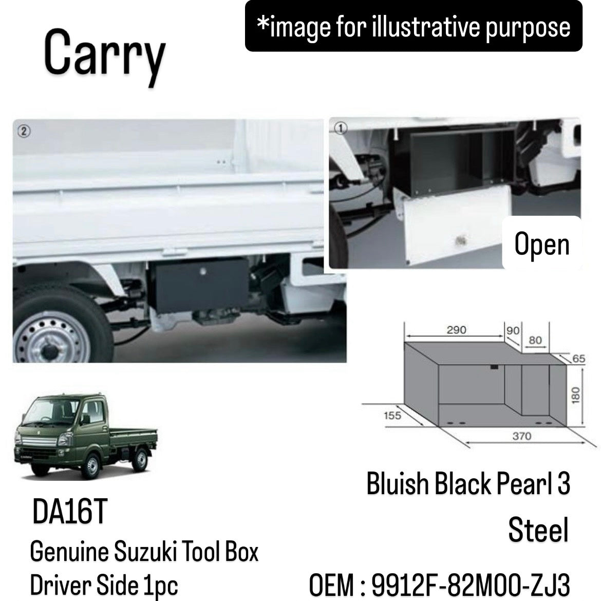 DA16T Genuine Suzuki Tool Box Driver Side for Carry (Bluish Black Pearl 3, Steel) (OEM:9912F-82M00-ZJ3)