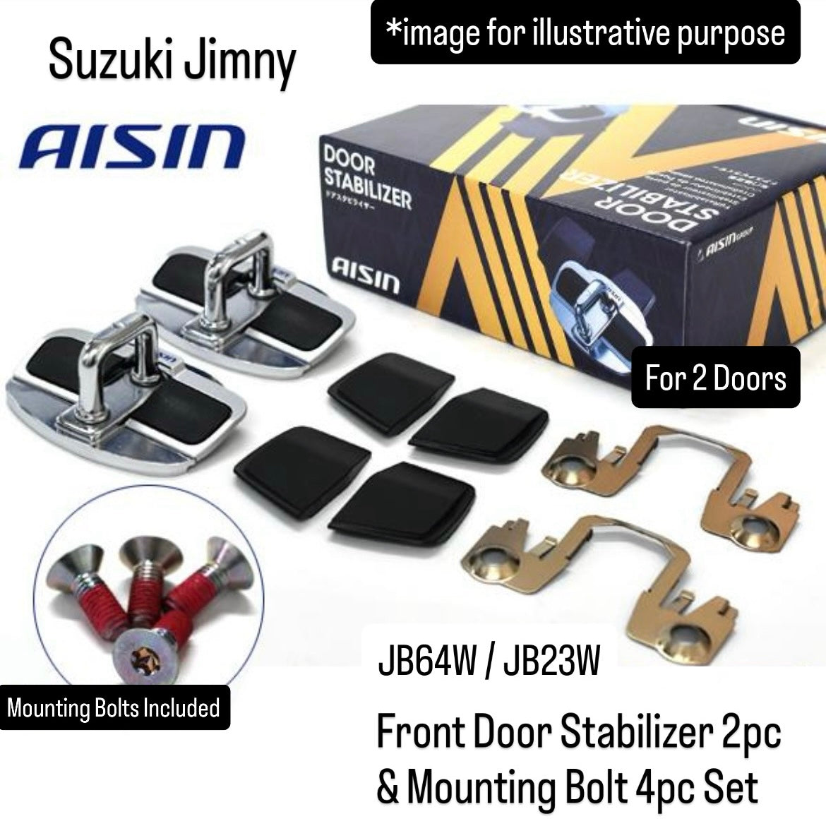 JB64W/JB23W Front Door Stabilizer 2pc & Mounting Bolt 4pc Set (AISIN) for Suzuki Jimny