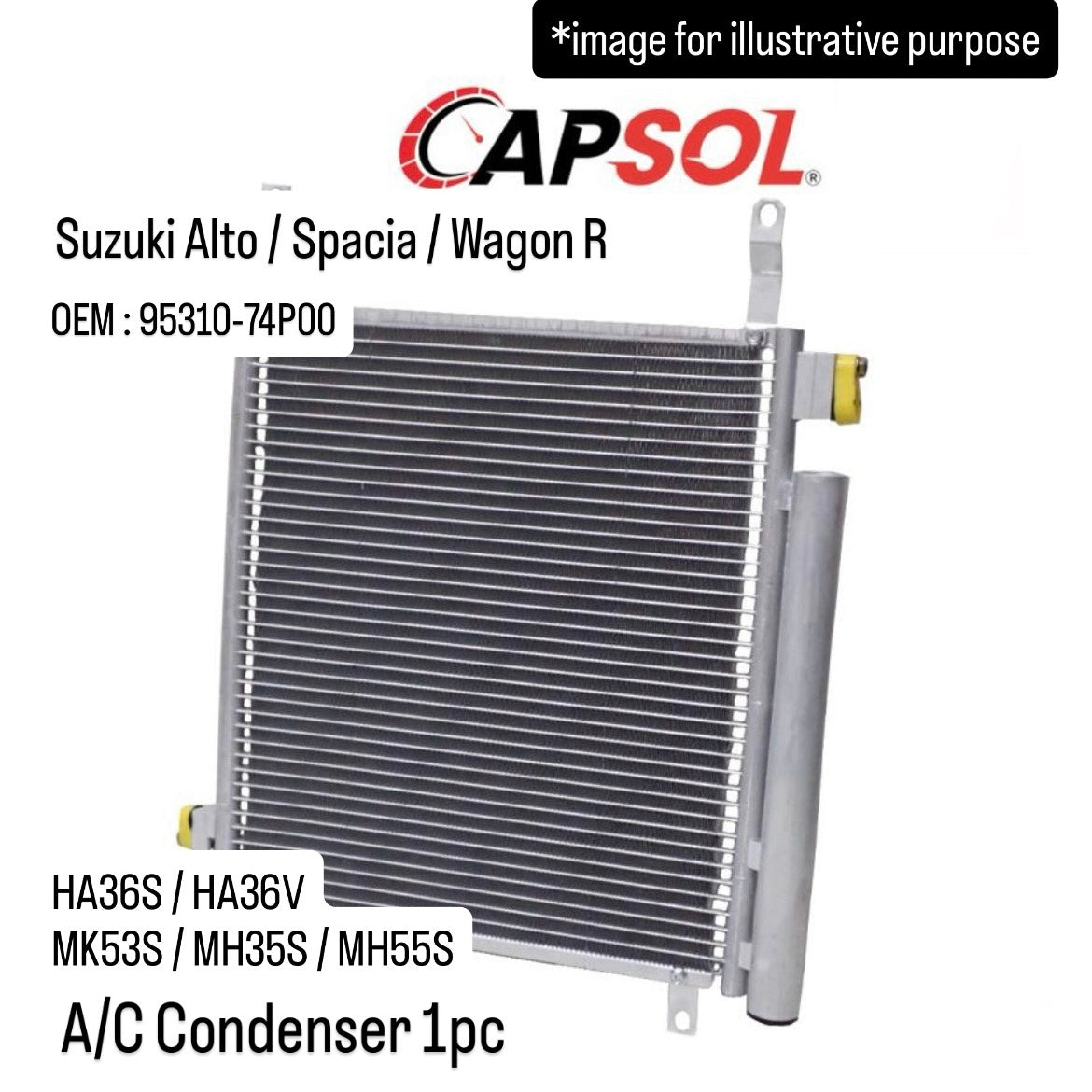 HA36S/HA36V/MK53S/MH35S/MH55S A/C Condenser (CAPSOL) for Suzuki Alto / Spacia / Wagon R (OEM:95310-74P00)