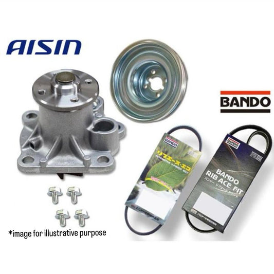 S500P/S510P Water Pump with Countermeasure Pulley (AISIN) & 2 Fan Belts Set (BANDO) for Daihatsu Hijet (Not Compatible with Refrigerated Vehicles)