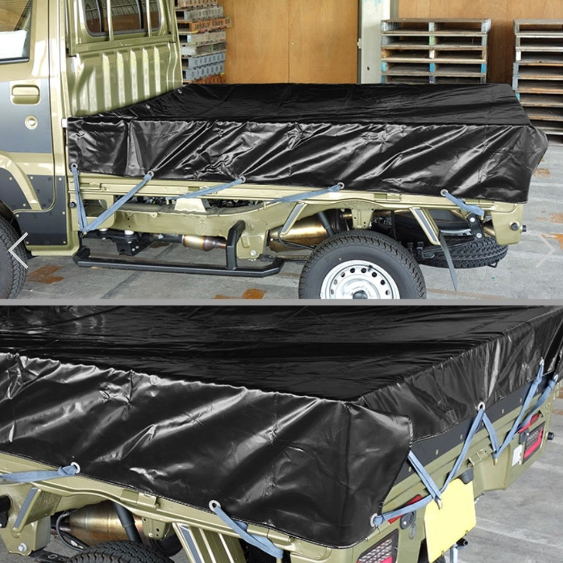 Universal Kei Truck Bed Cover Sheet (Black / Waterproof / 208×187cm with Elastic Bands) – Flat Type Rain Protection Polyester Tarp