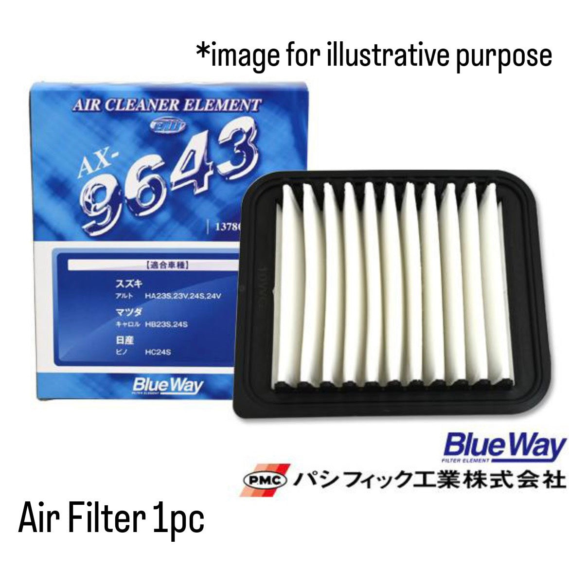 HA23S/HA23V/HA24S/HA24V Air Filter (BlueWay) for Suzuki Alto (OEM:13780-58J20)