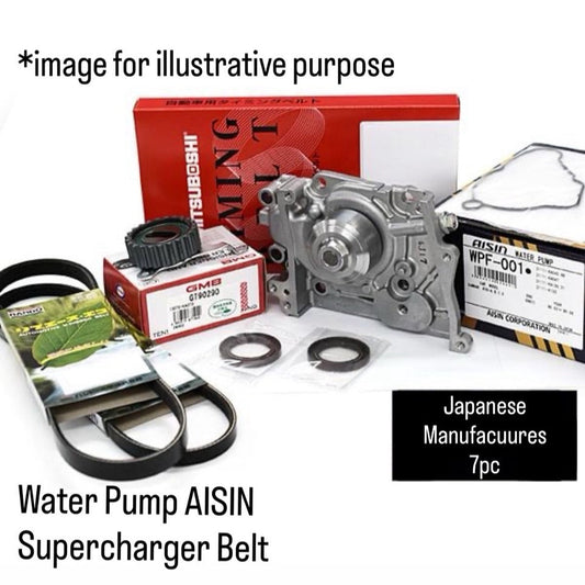 TT1/TT2/TV1/TV2 (Engine:EN07/Supercharged) Timing Belt 7pc Set (Water Pump Aisin/Supercharger Belt) for Subaru Sambar (Aug.1998~Jun.2010)