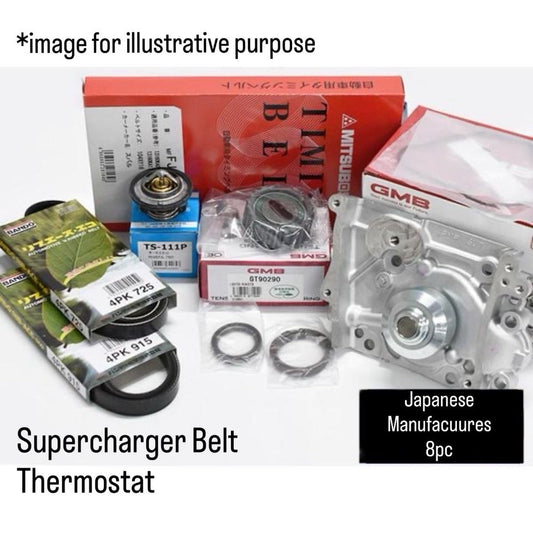 TT1/TT2/TV1/TV2 (Engine:EN07/Supercharged) Timing Belt 8pc Set (Supercharger Belt/Thermostat) for Subaru Sambar (Aug.1998~Jun.2010)