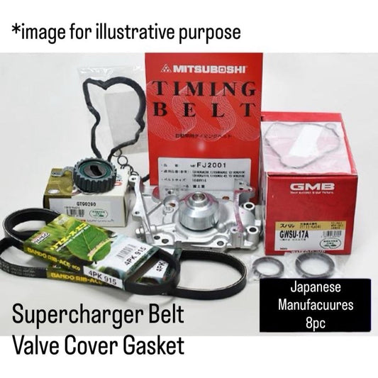 TT1/TT2/TV1/TV2 (Engine:EN07/Supercharged) Timing Belt 8pc Set (Supercharger Belt/Valve Cover Gasket) for Subaru Sambar (Aug.1998~Jun.2010)