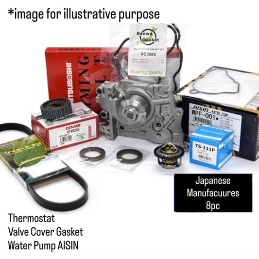 TT1/TT2/TV1/TV2 (Engine:EN07/Non-Supercharged/With Air Conditioning) Timing Belt 8pc Set (Water Pump Aisin/Valve Cover Gasket/Thermostat) for Subaru Sambar